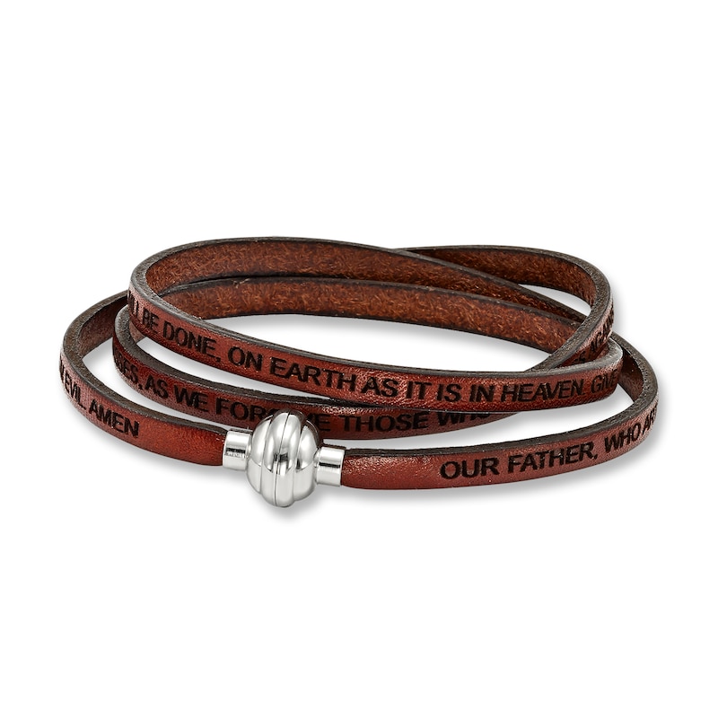 Lord's Prayer Bracelet Brown Leather Stainless Steel
