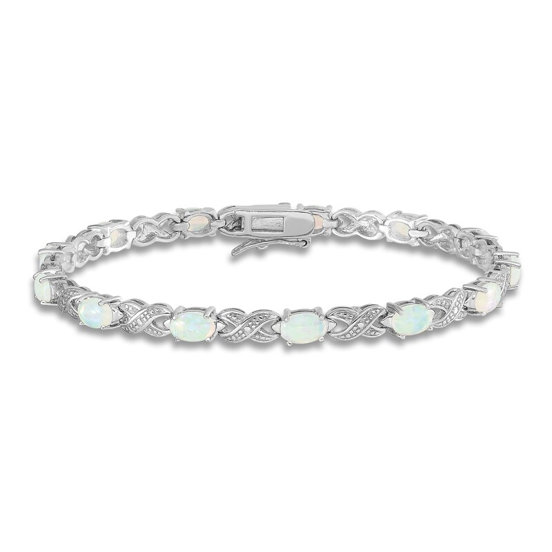 Main Image 1 of Lab-Created Opal Bracelet Diamond Accents Sterling Silver 7"
