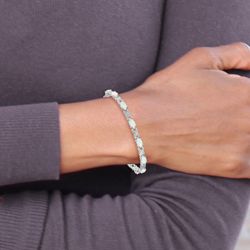 Main Image 2 of Lab-Created Opal Bracelet Diamond Accents Sterling Silver 7"