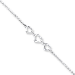 Heart Link Anklet Sterling Silver 10 -11 Length