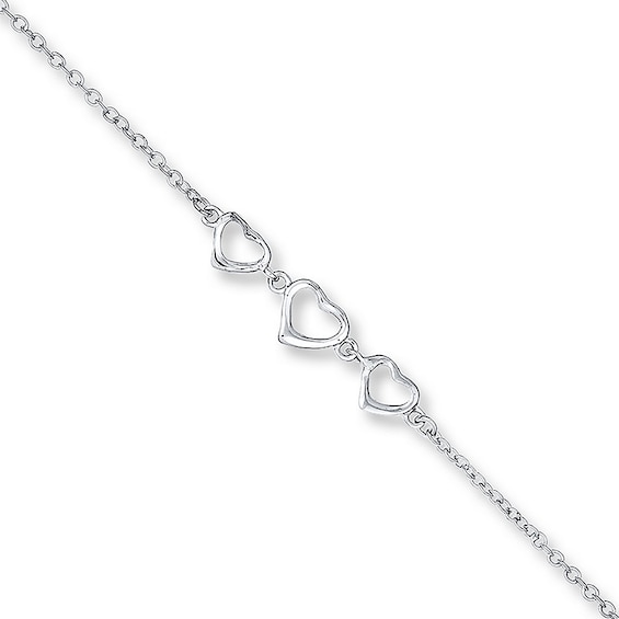Adjustable Genuine Hallmarked Sterling Silver Linked Hearts Ball Chain Anklet