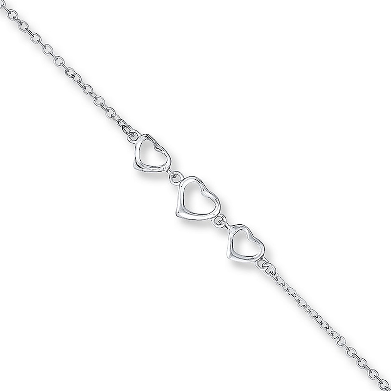 Heart Link Anklet Sterling Silver 10 -11 Length