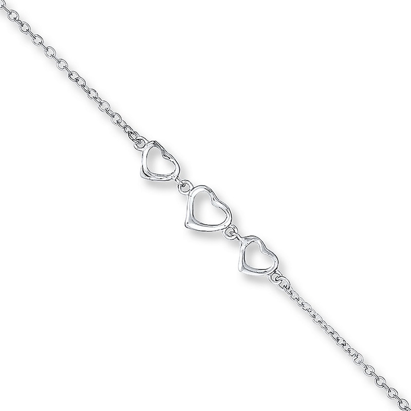 Main Image 1 of Heart Link Anklet Sterling Silver 10 -11 Length