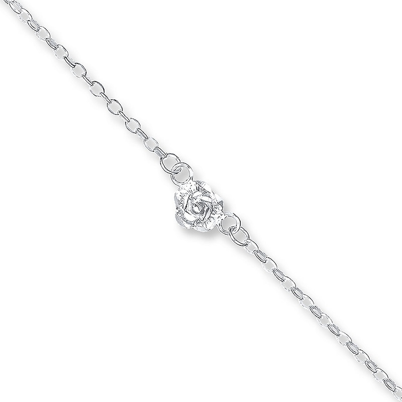 Main Image 1 of Rose Anklet Sterling Silver 9 Length