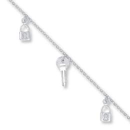 Lock & Key Anklet Sterling Silver 10 Length