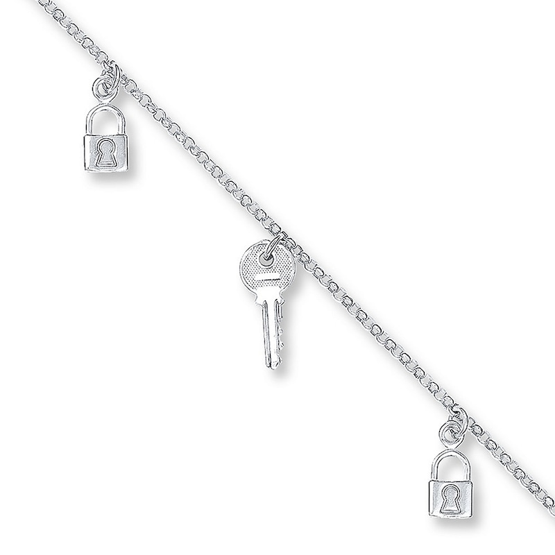 Lock & Key Anklet Sterling Silver 10 Length