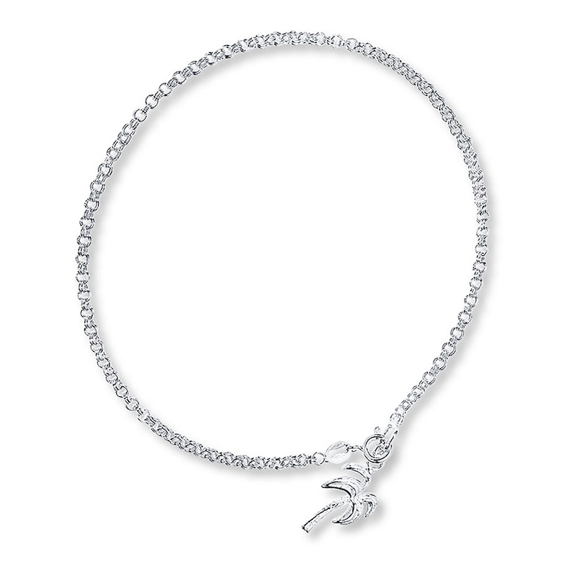 Main Image 1 of Palm Tree Anklet Sterling Silver 9 Length