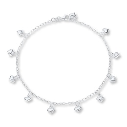 Puffed Heart Anklet Sterling Silver 10 Length