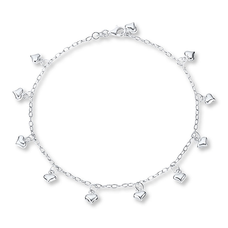 Main Image 1 of Puffed Heart Anklet Sterling Silver 10 Length