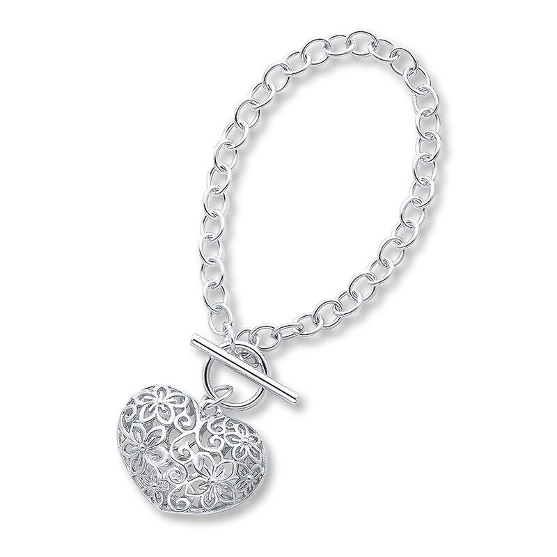 Main Image 1 of Filigree Heart Bracelet Sterling Silver 7.75 Length