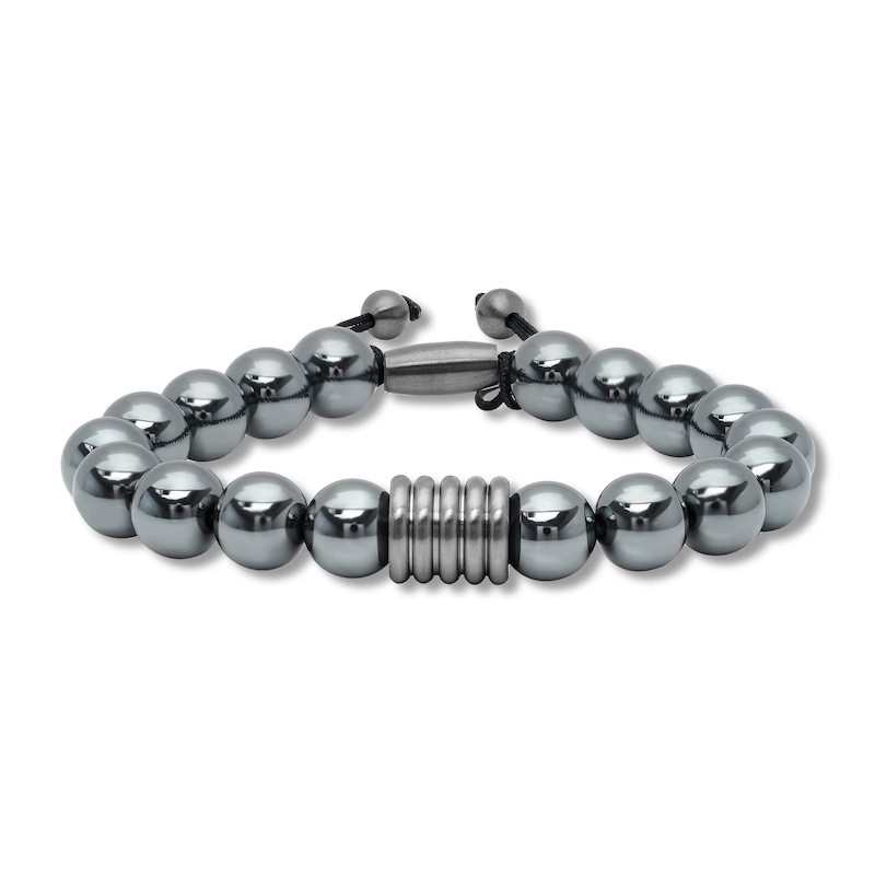Main Image 1 of Men's  Hematite Bead Bolo Bracelet Stainless Steel