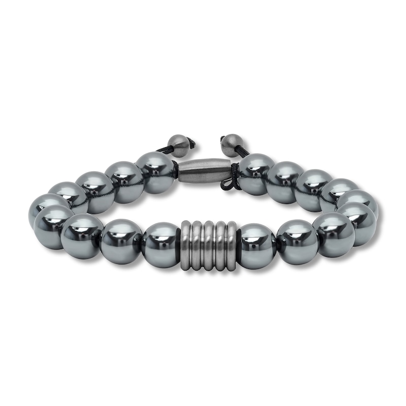 Men's  Hematite Bead Bolo Bracelet Stainless Steel