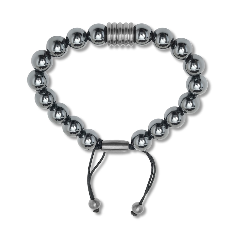 Men's  Hematite Bead Bolo Bracelet Stainless Steel