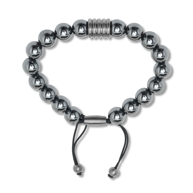 Main Image 2 of Men's  Hematite Bead Bolo Bracelet Stainless Steel
