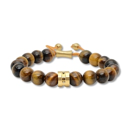 Men's Natural Quartz Bead Bolo Bracelet Stainless Steel