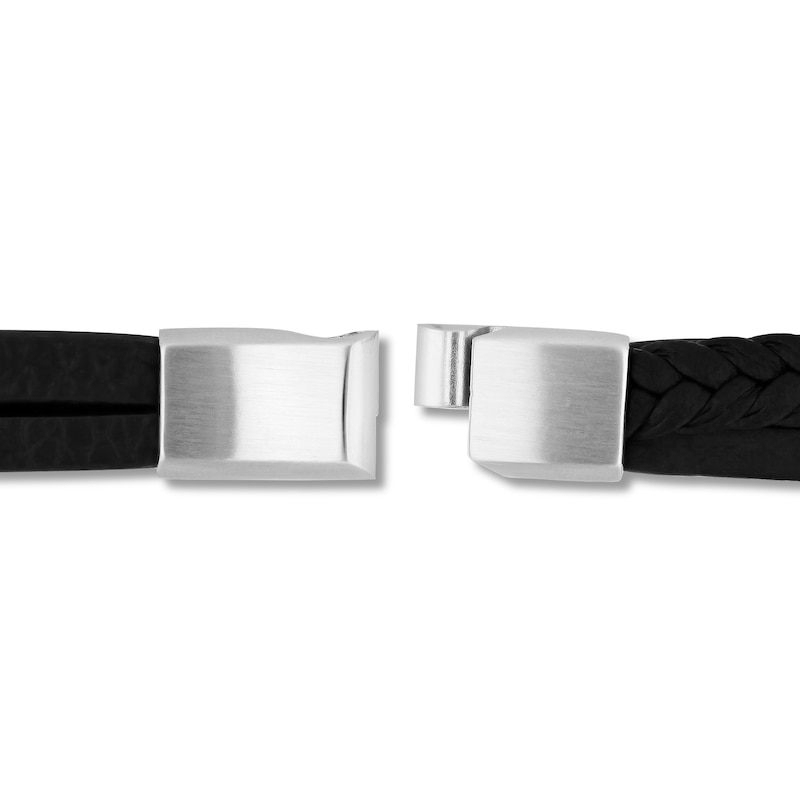 Faux Leather Rubber Bracelet Stainless Steel 8.5"