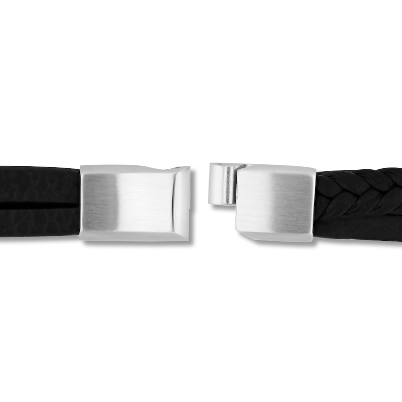 Main Image 3 of Faux Leather Rubber Bracelet Stainless Steel 8.5"