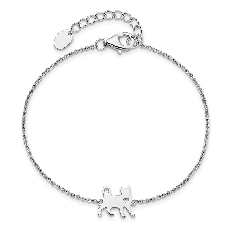 Main Image 1 of Cat with Heart Bracelet Sterling Silver 7"