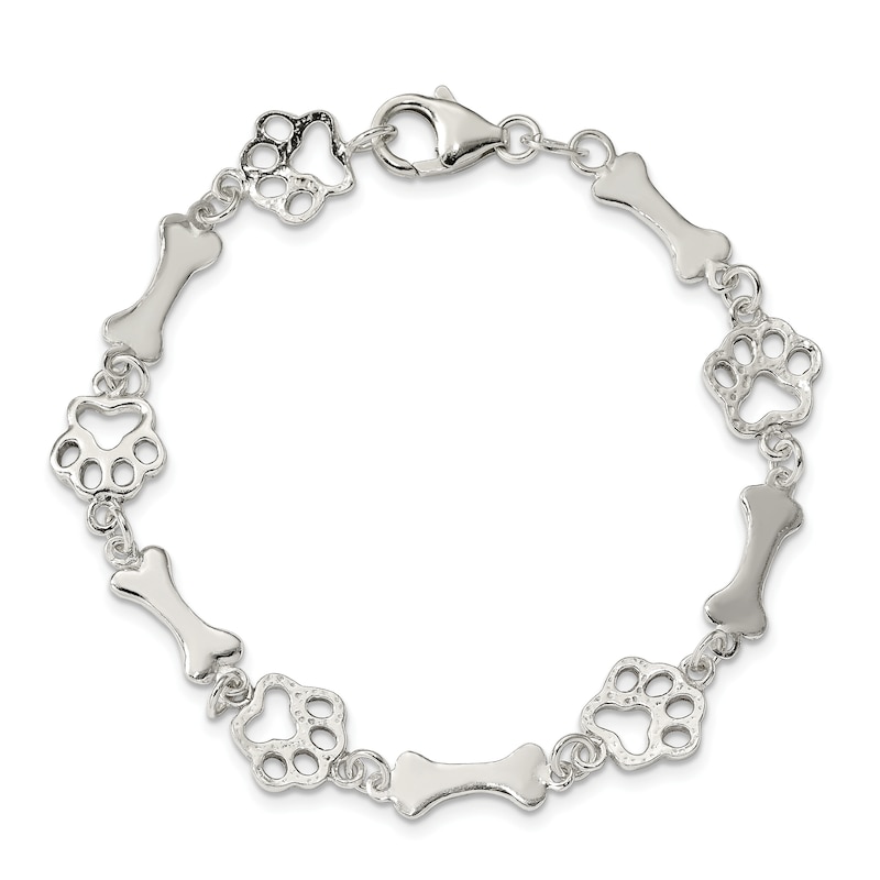 Dog Bones and Paws Bracelet Sterling Silver 7.5"