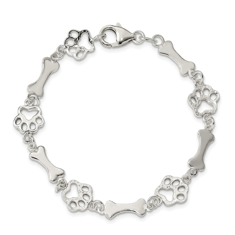 Main Image 1 of Dog Bones and Paws Bracelet Sterling Silver 7.5"