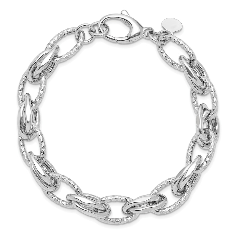 Diamond Cut Open Link Bracelet Sterling Silver 7.5"