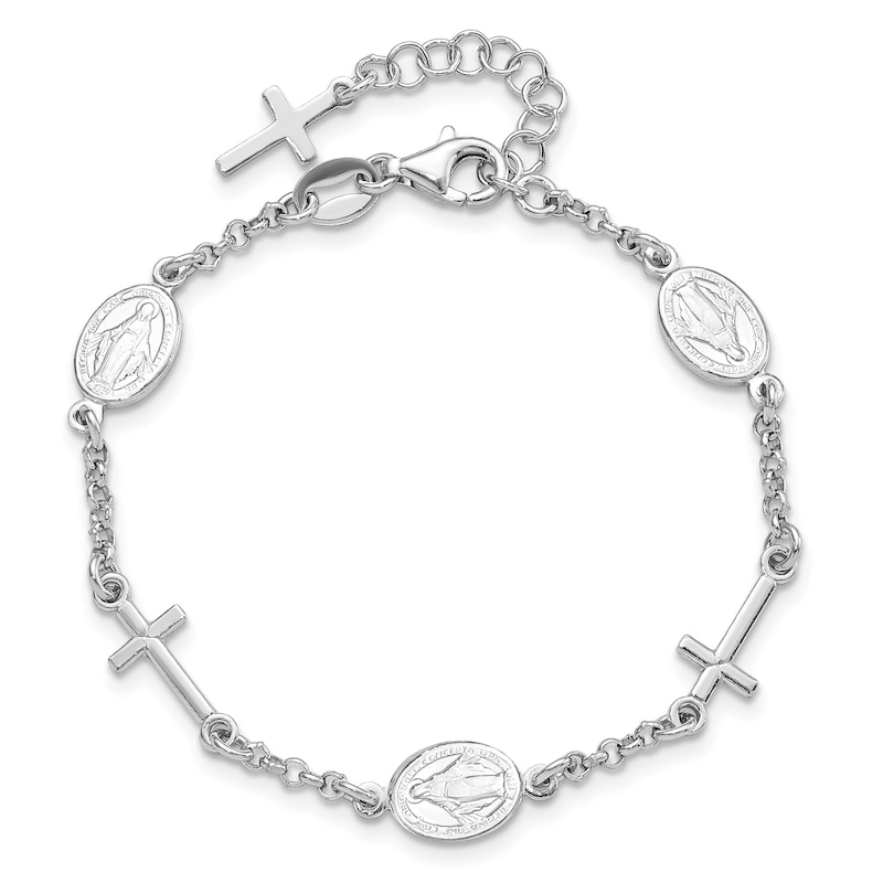 Main Image 1 of Cross Miraculous Medal Bracelet Sterling Silver 6"