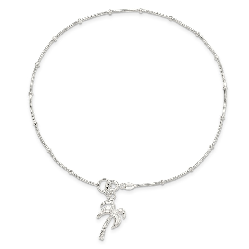 Palm Tree Anklet Sterling Silver 9"