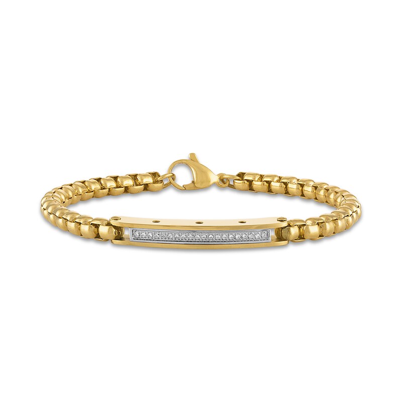 Main Image 1 of Men's Diamond Bracelet 1/10 ct tw Round Gold Ion-Plated Stainless Steel 8.5"