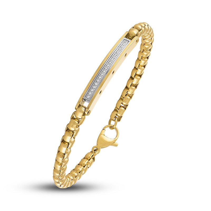 Main Image 2 of Men's Diamond Bracelet 1/10 ct tw Round Gold Ion-Plated Stainless Steel 8.5"