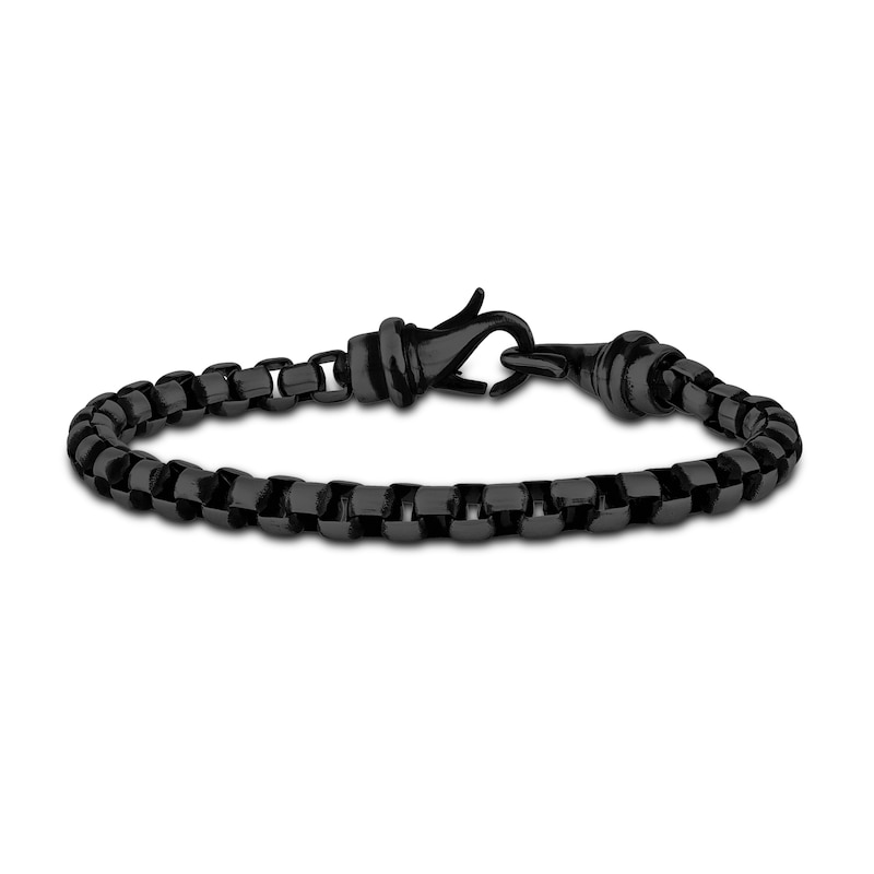 Main Image 1 of Men's Box Chain Bracelet Black Ion-Plated Stainless Steel 8.5"