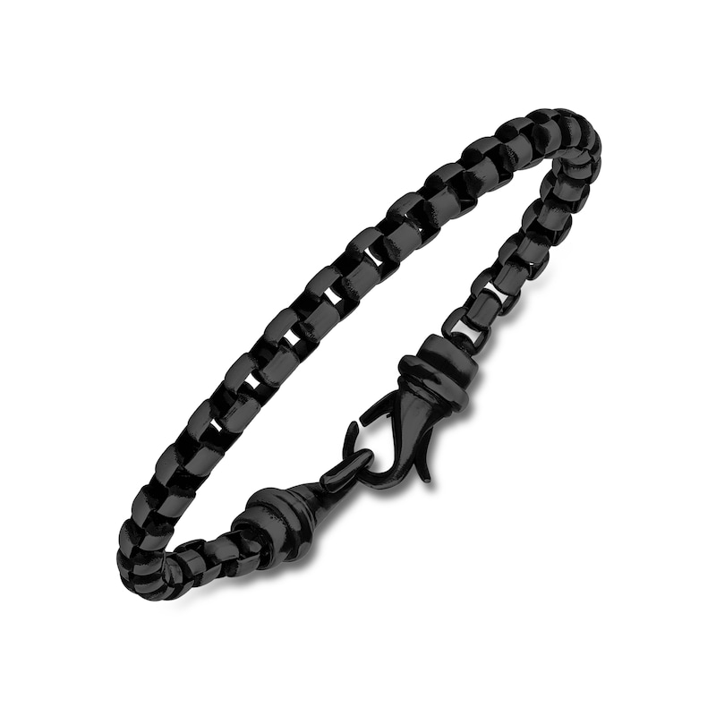 Main Image 2 of Men's Box Chain Bracelet Black Ion-Plated Stainless Steel 8.5"