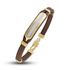 Thumbnail Image 1 of Men's Diamond Bracelet 1/5 ct tw Round Gold Ion-Plated Stainless Steel/Brown Leather 8.5"