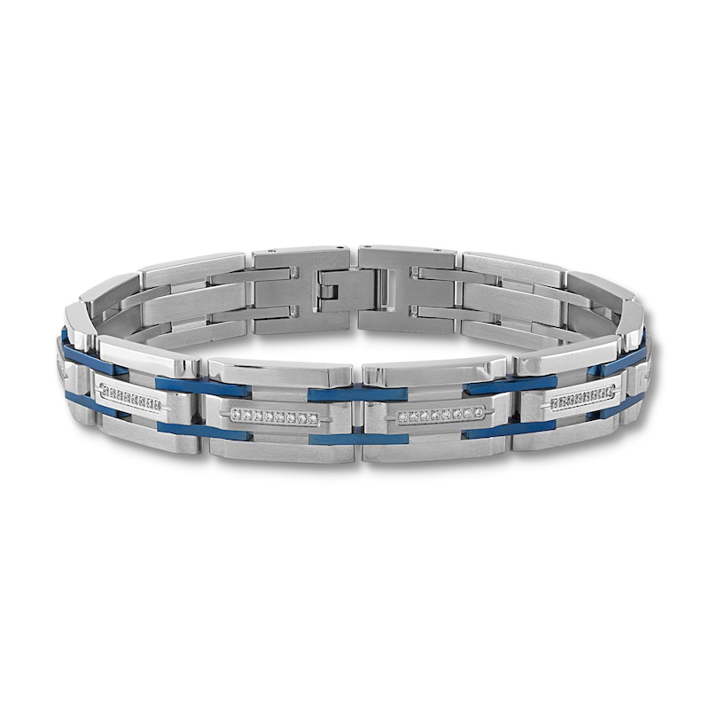 Main Image 1 of Men's Diamond Bracelet 3/8 ct tw Round Blue Ion-Plated Stainless Steel 8.5"