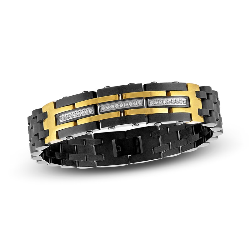 Main Image 1 of Men's Diamond Bracelet 1/4 ct tw Round Black/Gold Ion-Plated Stainless Steel 8.5"