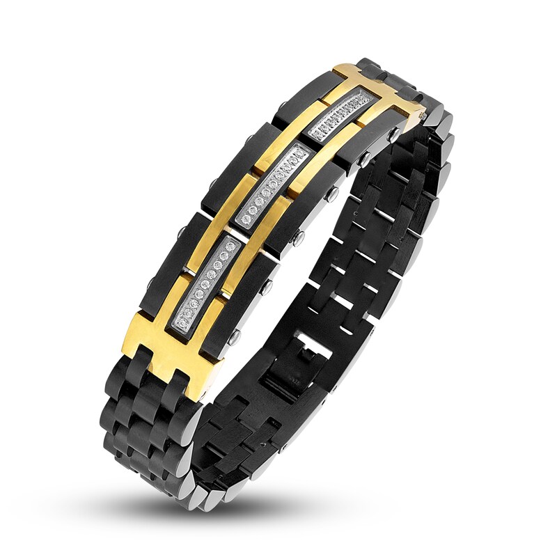 Main Image 2 of Men's Diamond Bracelet 1/4 ct tw Round Black/Gold Ion-Plated Stainless Steel 8.5"