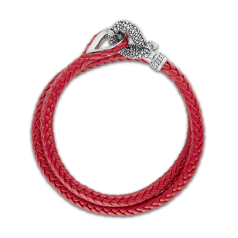 Main Image 2 of 1933 by Esquire Men's Double Row Bracelet Red Leather Sterling Silver 17"
