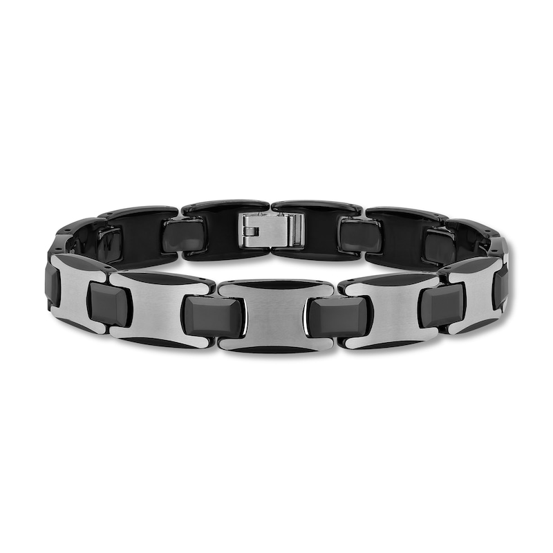 Main Image 1 of Men's Chain Bracelet Tungsten/Black Ion-Plated Stainless Steel 8.5"