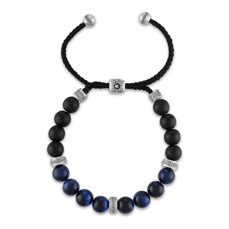Main Image 2 of 1933 by Esquire Men's Dyed Blue Tiger's Eye & Natural Onyx Bracelet Sterling Silver