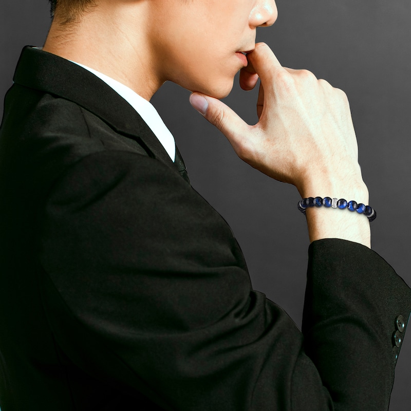 Main Image 3 of 1933 by Esquire Men's Dyed Blue Tiger's Eye & Natural Onyx Bracelet Sterling Silver