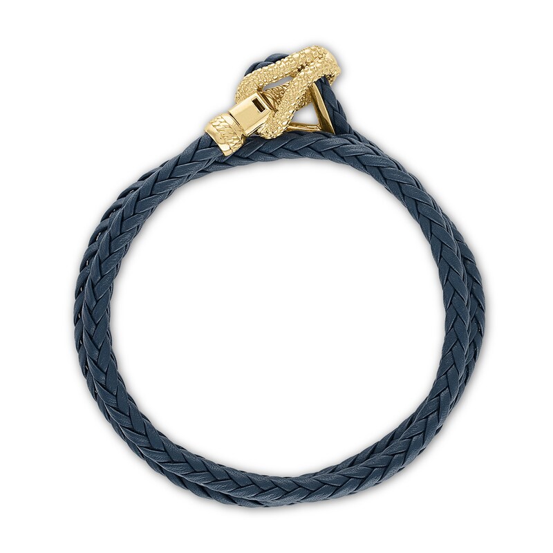 Main Image 3 of 1933 by Esquire Men's Double Row Bracelet Navy Leather & 14K Yellow Gold-Plated Sterling Silver 17"