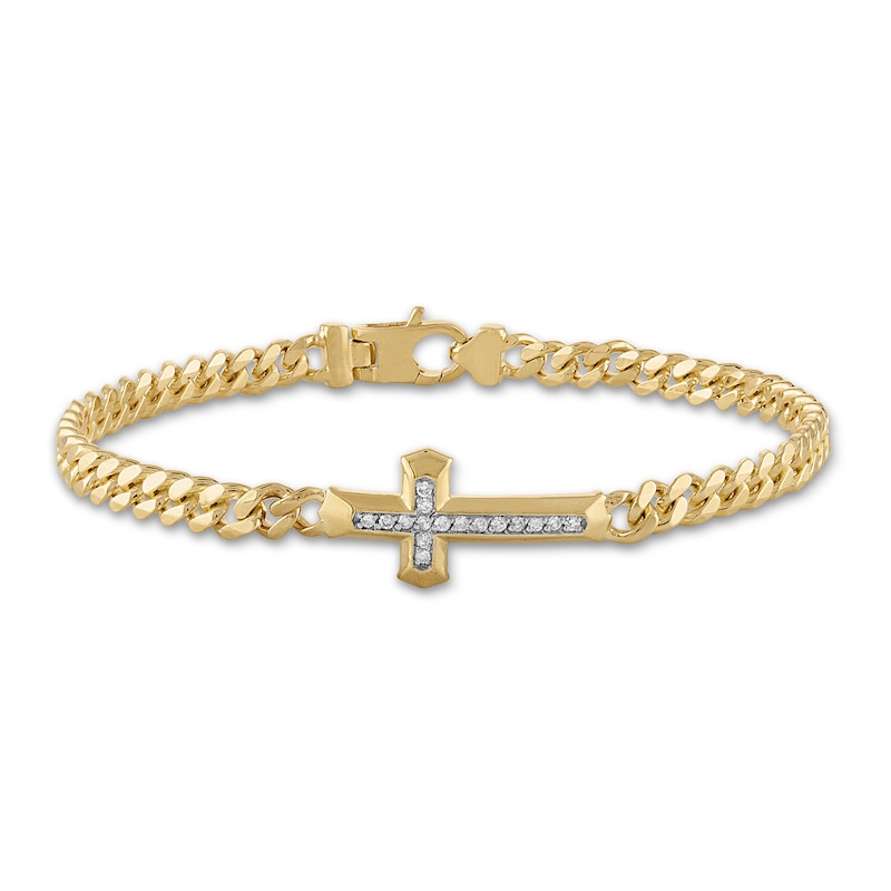 14K Yellow Gold Diamond Curb Chain Bracelet