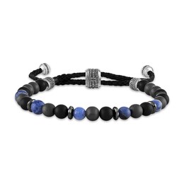1933 by Esquire Men's Natural Sodalite, Natural Hematite & Natural Black Onyx Bolo Bead Bracelet Sterling Silver