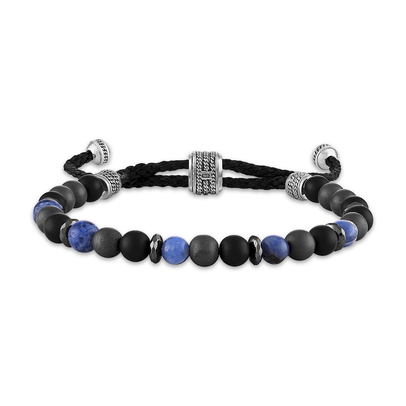 1933 by Esquire Men's Natural Sodalite, Natural Hematite & Natural Black Onyx Bolo Bead Bracelet Sterling Silver 8.75"
