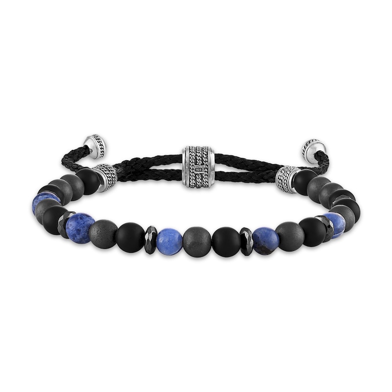 Main Image 1 of 1933 by Esquire Men's Natural Sodalite, Natural Hematite & Natural Black Onyx Bolo Bead Bracelet Sterling Silver 8.75"