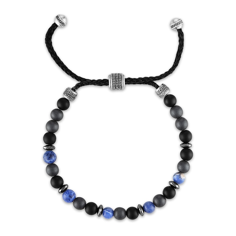 1933 by Esquire Men's Natural Sodalite, Natural Hematite & Natural Black Onyx Bolo Bead Bracelet Sterling Silver 8.75"