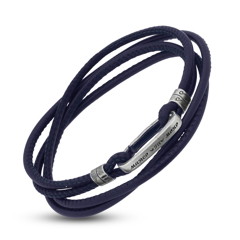 Marco Dal Maso Blue Leather Multi-Wrap Bracelet Sterling Silver 8"