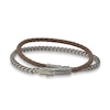 Thumbnail Image 1 of Marco Dal Maso Men's Double Wrap Mixed Chain & Woven Brown Leather Bracelet Sterling Silver 8"