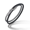 Thumbnail Image 0 of Marco Dal Maso Men's Double Wrap Mixed Chain & Woven Black Leather Bracelet Sterling Silver 8"