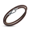 Thumbnail Image 0 of Marco Dal Maso Men's Smooth Brown Leather Double Wrap Bracelet Sterling Silver 16"