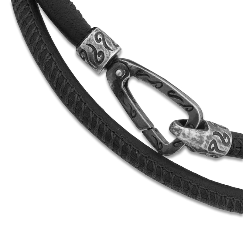 Marco Dal Maso Men's Smooth Black Leather Double Wrap Bracelet Sterling Silver 16"